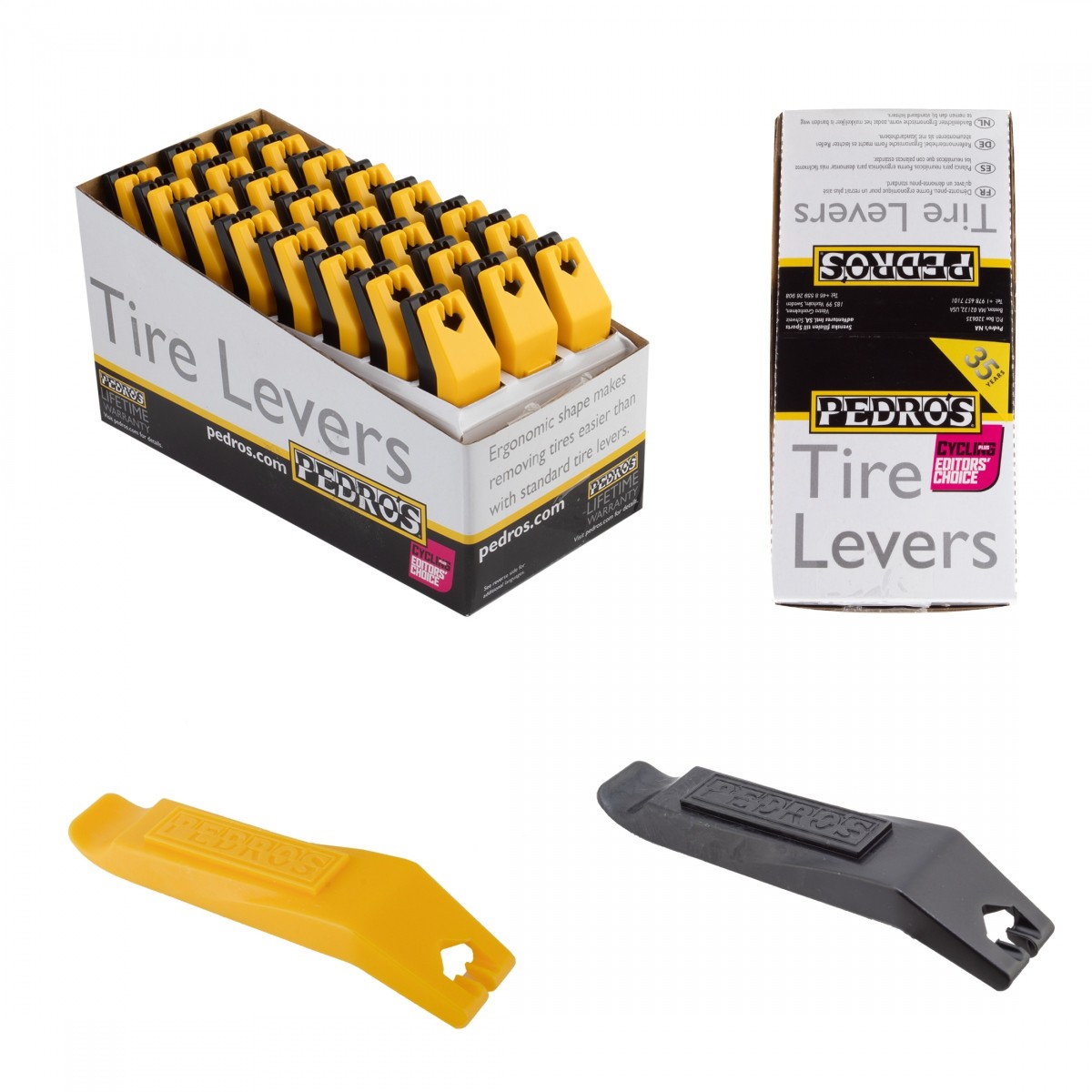 Pedros Anniversary Tire Levers Set - Durable Plastic, Anti-Slip, Yellow/Black