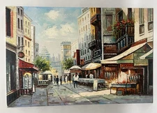 Sidewalk Cafes Oil Painting 24x36