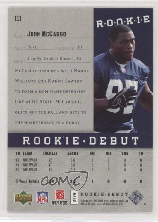 2006 Upper Deck Rookie Debut Rookie Holofoil /325 John McCargo #111 RC - Image 2 of 2