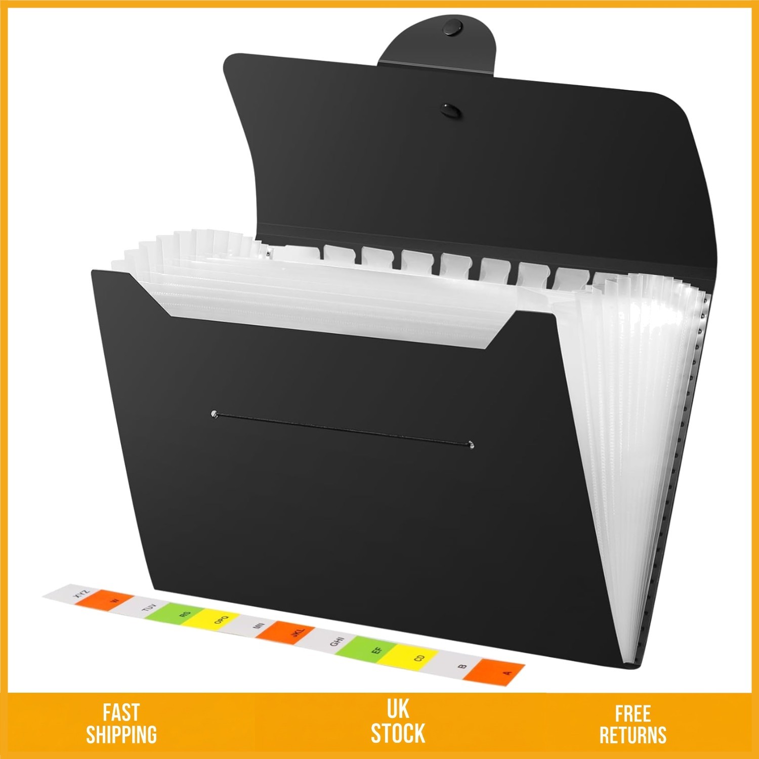 Expandable A4 Document File Organizer, 13 Pockets, Secure Closure, Black