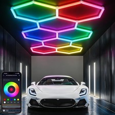 8HEX RGB Honeycomb Hexagon LED Light APP Remote Garage Gym Car Detailing Lamp