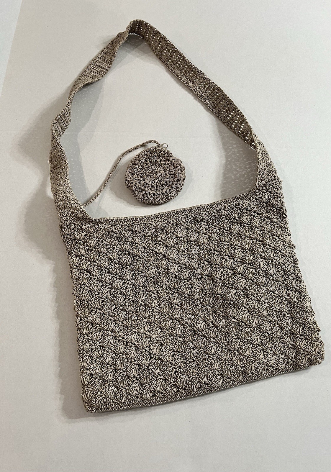 Handcrafted Crochet Shoulder Bag in Taupe Summer Beach Vacation