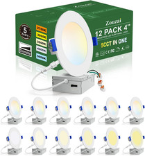 12 Pack 4 Inch 5CCT Ultra-Thin LED Recessed Ceiling Light with Junction Box, 270