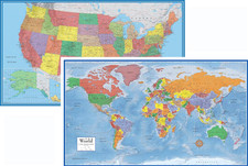 24x36 World and USA Classic Premier 3D Two Wall Map Set Laminated 
