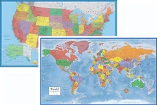 24x36 World and USA Classic Premier 3D Two Wall Map Set (Laminated)