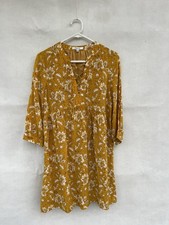 💥 100% SILK MADEWELL daughters Of India Pattern FLORAL yellow Shift Dress Xs 8