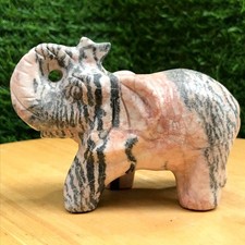 430G Rare Black Patterned Stone Crystal Hand Carved Elephant Mineral Healing