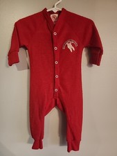 6-9 Month Baby Vintage Red Flannel Factory Red Pajamas Made In USA One Piece