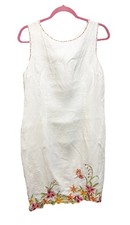 Talbots White Sleeveless Sheath dress with Pink and Red Embroidered Trim Size 16