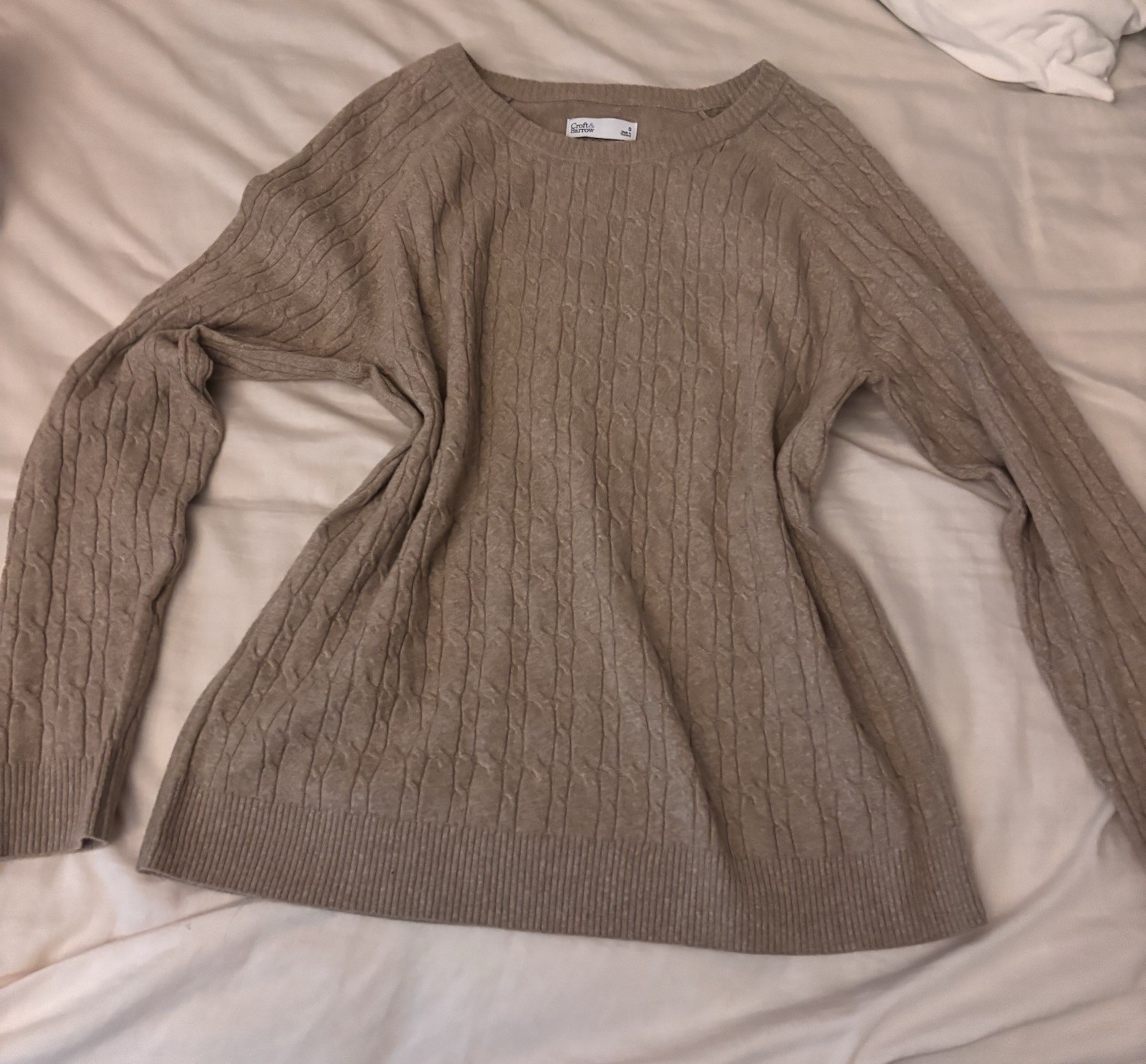 Croft & Barrow Women’s Cable Knit Sweater Small Beige Tan Crewneck Long Sleeve