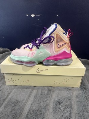 Nike LeBron XIX EP High Top Basketball Shoes Pink Mint Green Purple Gold Breath 