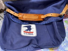Vintage USPS Mail Carrier Bag Blue Canvas Messenger Satchel w/ Leather Strap