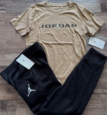 NWT Nike Air Jordan Boy YXL Tan/Black/White Jogger Pants Set XL
