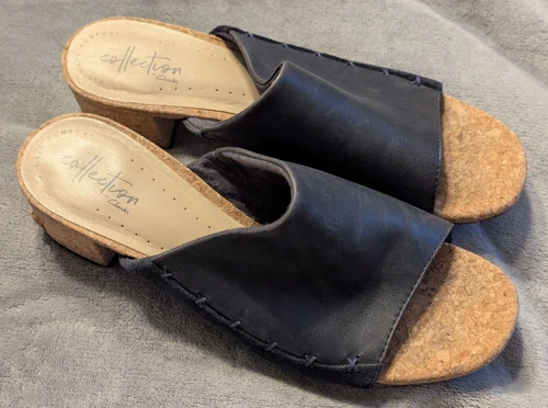 Sandali Clarks Elisa Abby Slide Mule donna 7 37 5 pelle nera sughero