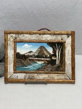 Vintage Japan Bark and Moss 3D Framed Picture Art Diorama Mt Fuji Scene 6.5&rdquo;x9&rdquo;