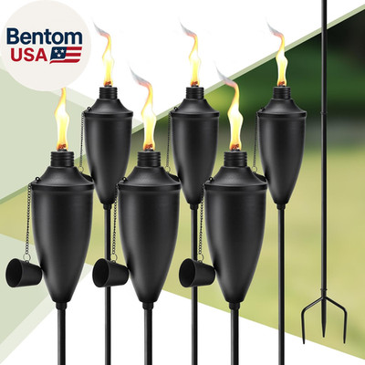 6 Pack Garden Torches for Outside, 22 Oz Metal Citronella Torch with 3-Prong Gro