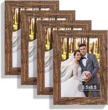 5.5x8.5 Picture Frame Set of 4, Made of Real Glass and Rustic Brown Frame, 5.5 b