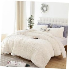 Fluffy Comforter Set, Faux Fur Comforter Set Size, Luxury Fuzzy Queen Beige