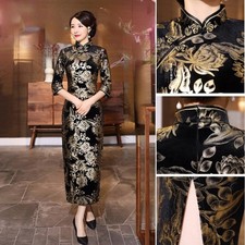Traditional Chinese Cheongsam Velvet Dress Long Ball Evning Qipao Wedding Gown