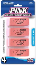 BAZIC Pink Eraser, Latex Free Bevel Erasers, Large Size Block 4-count,