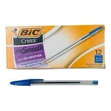 12 Pens BIC Cristal Xtra Smooth Blue Ink Ballpoint Pens Medium Point