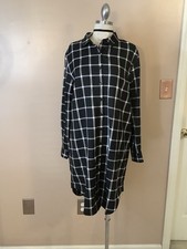 Wildfang Urban Outfitters Black Plaid Essential Long Sleeve Shirt Dress Medium