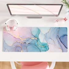 QIYI Large Mouse Pad, PU Leather Desk Mat for 31.5" x 11.8", Blue Pink Fluid