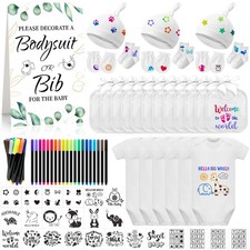 78PCS Baby Shower Set Baby Shower Game Sign Baby Bib Bodysuit White Baby Bib ...
