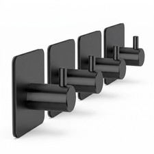 4-Pack Black Adhesive Towel Hooks Heavy Duty Stick On Wall Shower Bathroom