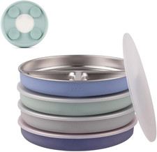 Stainless Steel Divided Plates with Silicone Sleeve for Babies Toddlers Lids