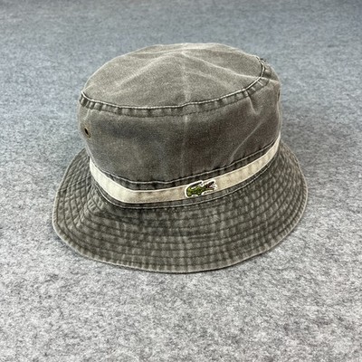 Lacoste Bucket Hat Cap Sun Festival Unisex Grau Faded Vintage 90s Croc Logo