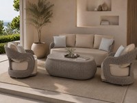 Designer Wohnzimmer Polster Set Ledersofa 2X Sessel Couchtisch