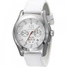 NEW ARMANI EXCHANGE WHITE PERFORATED LEATHER+SILVER TONE CHRONO WATCH AX2071