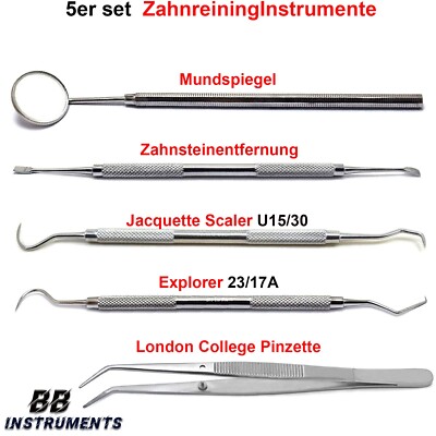 5er set Zahnarzt Zahnreinigung Mundspiegel Zahnsteinentferner Zahnsonde Pinzett