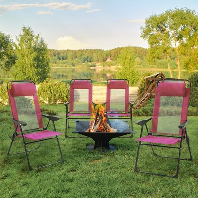 Set of 4 Portable Folding Recliner Outdoor Patio Adjustable Backrest, Red