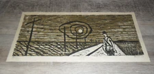Woodcut Print Mid Century 1957 Abstract "Farmer" Artist Proof Unknown Signature