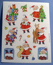VINTAGE HALLMARK CHRISTMAS SANTA'S DEER ORNAMENTS 14 STICKERS 1 SHEET PRESENT