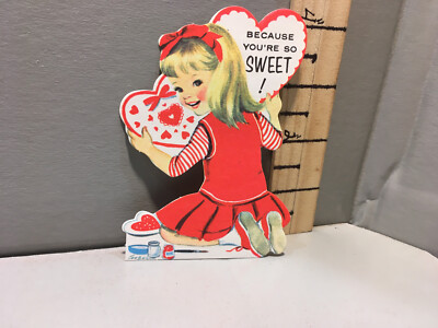Vtg Valentine Card 70's Blond Girl Making Valentine Marjorie Cooper Paste Tape v