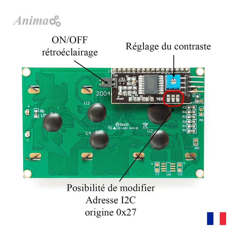Ecran LCD 2004 avec contrôleur I2C rétroéclairage Bleu ou Vert (4x20 caractères) - Photo 2/4
