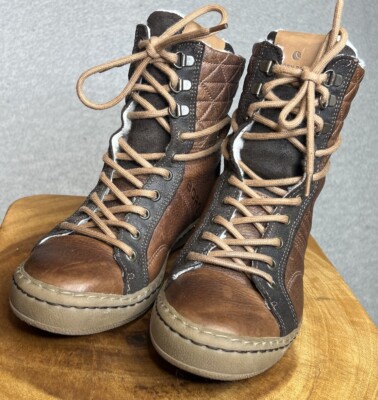 Bjorn Borg Wendy High Brown Leather Shoes Quilted Oiled Fur Women s 7