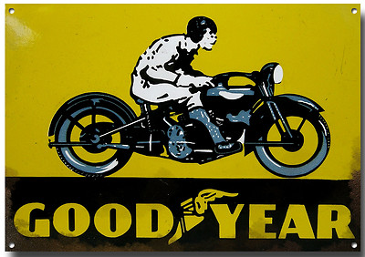 GOODYEAR REIFEN MOTORRAD BLECHSCHILD.OLDTIMER MOTORRÄDER,GARAGE/WERKSTATTSCHILD.