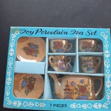 VINTAGE PORCELAIN LUSTERWARE TOY TEA SET 7 PCS ORIGINAL PACKAGE