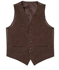 Men's Scottish Dark Brown Tweed wool 5 Button Kilt Vest Wedding Waistcoat