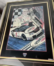 NASCAR Framed Print By Sam Bass Steve Park 1998 25”x32” Signed Pennzoil