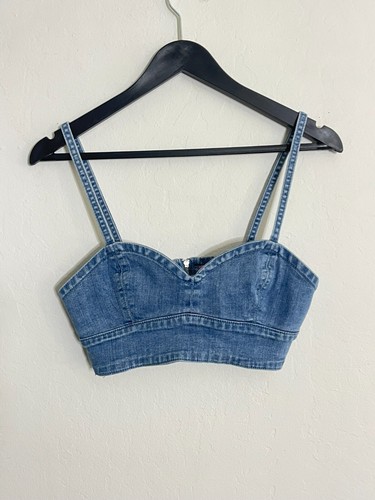 Dolls Kill Sugar Thrillz XS Denim Crop Top Tank Bustier Play Music Festival