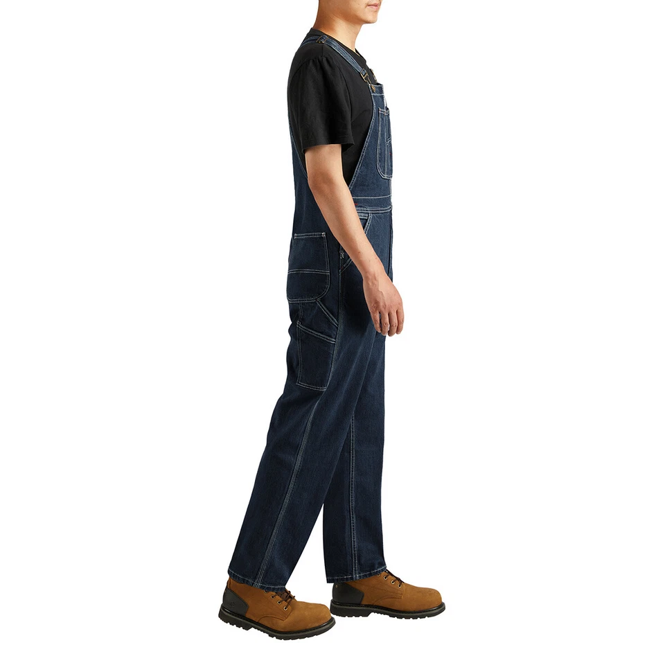 HISEA Men Denim Bib Overalls Dungarees Heavy Duty Workwear Pants Jumpsuit Jeans - Image 3 of 4