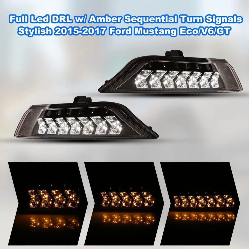 for 2015-2017 Ford Mustang Fog Lights LED DRL Sequential Signals Left & Right - Image 2 of 4