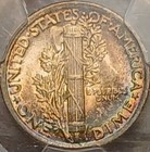1920 Mercury Dime RAINBOW RIM TONED Silver LOOKS Full bands Unc AU ++ PCGS AU58 — photo 6