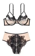 LUXE LINGERIE Victoria's Secret DRAGON Balconette Bra sz 34B / 75B & panties S