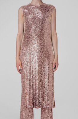 $1990 Akris Women's Pink Sequin Sleeveless Side Slit Jersey Tunic Dress Size 10